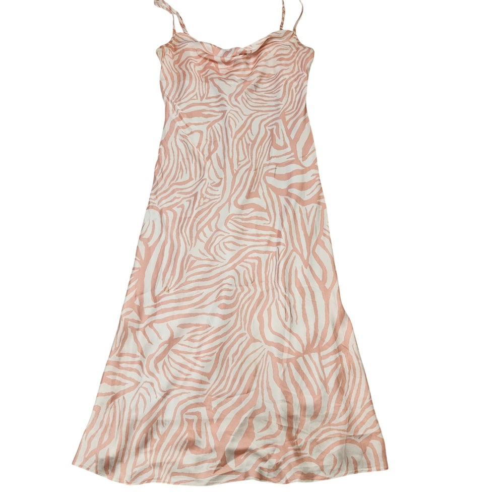 Colori Peach White Zebra Print Cowl Neck Midi Slip Dress Sz M Chic Summer